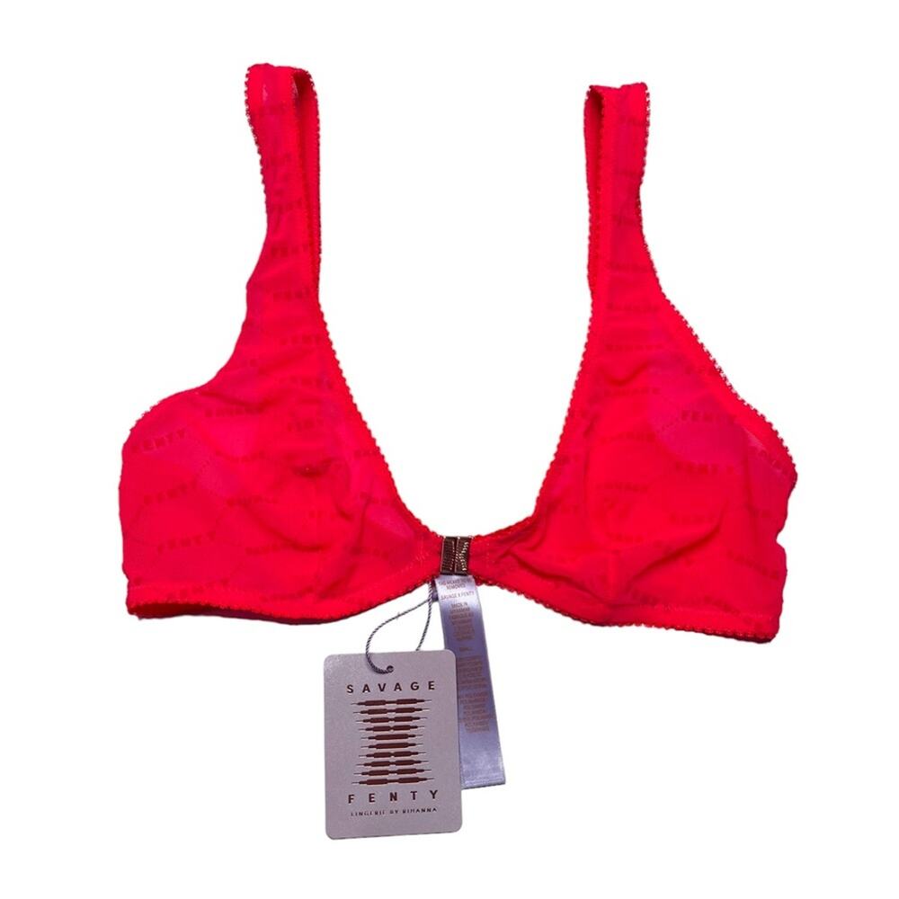 Savage X Fenty Flocked Logo Bralette Pink Smash Size Small
